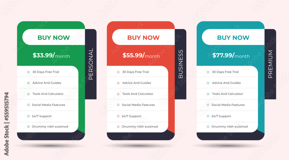 Wall mural pricing table design template for websites, pricing table design, hosting table banner