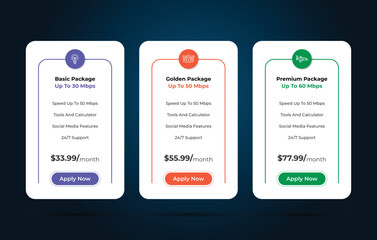 Colorful Pricing Table Design Templates for Websites and Applications, Vector Pricing table, infographic design