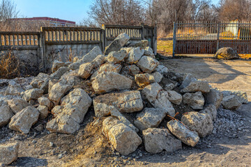 Pile of stones of broken building . Old destroyed building