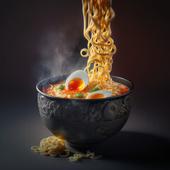 japanese ramen soup. Generative AI - obrazy, fototapety, plakaty