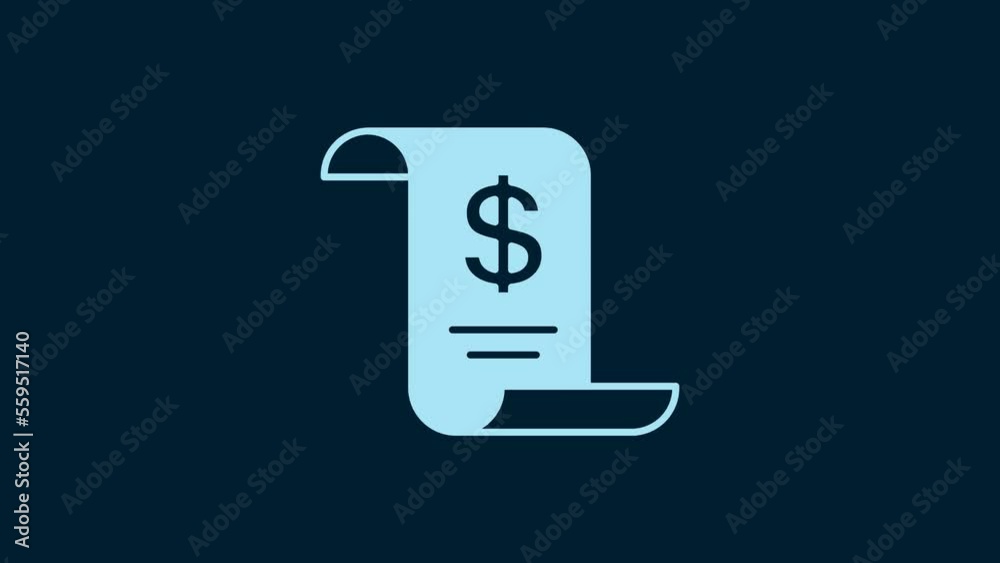 Wall mural White Paper or financial check icon isolated on blue background. Paper print check, shop receipt or bill. 4K Video motion graphic animation