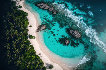 Fototapeta na wymiar Aerial view of sea beach. Tropical island. Generative AI