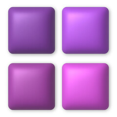 Set of 4 purple and pink 3d buttons for web design. 3d realistic design element.