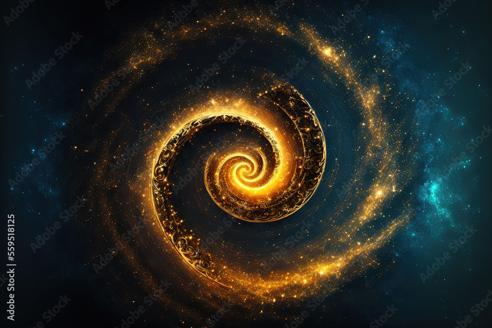 Wall mural abstract design of golden ratio. golden spiral on space background. generative ai
