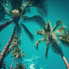 Naklejka na ściany i meble palm trees against a blue sky. Generative AI