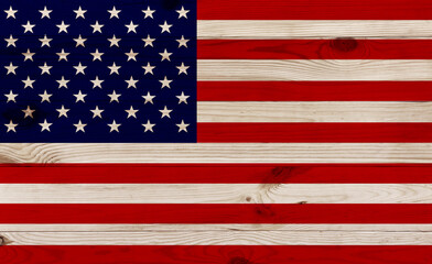 Flag of USA drawing on wooden board.