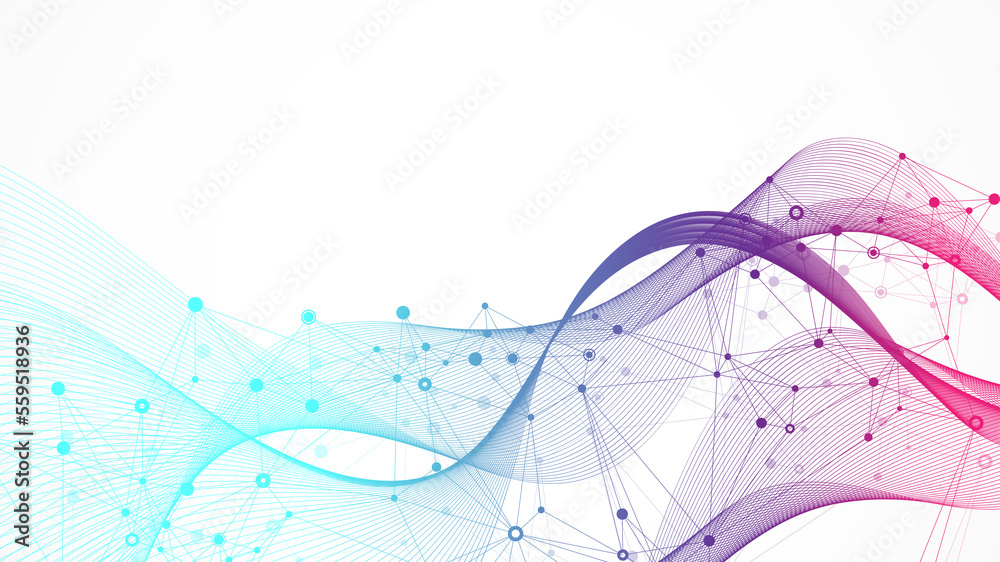 Fototapete Digits abstract background with connected line and dots, web cover. Digital neural networks. Network and connection background for your presentation. Web graphic background, illustration.