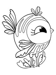 bird doodle coloring page print outline character icon sketch isolated on white background sparrow with patterns stylized illustration vector hand drawn