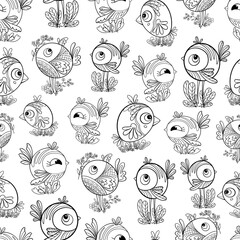 pattern set of birds contour vector isolated on white background seamless print for children and adults illustration doodle sketch textile fun