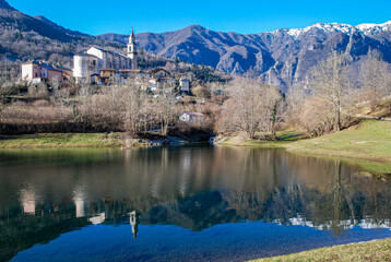 Comune di Laghi in Winter a mountain small village near Vicenza, Veneto, Italy