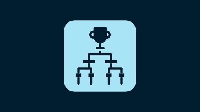 White Results and standing tables scoreboard championship tournament bracket icon isolated on blue background. 4K Video motion graphic animation