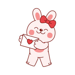 Cute Rabbit Character With Love Letter, Illustration, Transparent