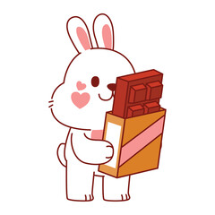 Cute Rabbit Character With Chocolate Bar, Illustration, Transparent