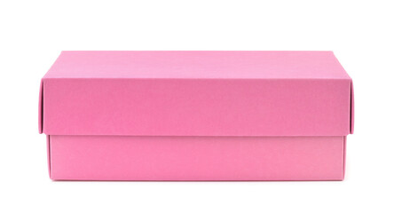 Front view of closed blank pink cardboard box