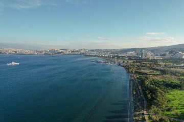 Aerial View of Izmir Uckuyular Ferry Port taken from Inciralti Urban Forest