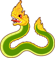 Thai Naga, legendary dragon serpent. Cartoon style drawing, clip art illustration. - obrazy, fototapety, plakaty
