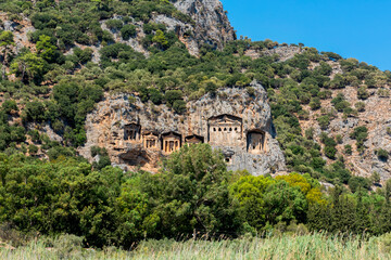 Rock-cut temple tombs in Kaunos, Dalyan in Turkey