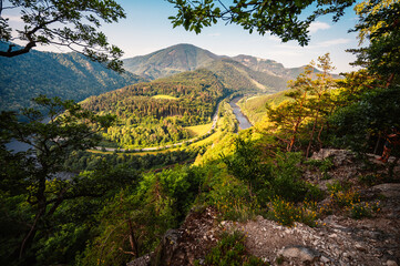 Ridge over the Slovakia mountains Mala Fatra. Hiking in Slovakia mountains landscape. Mala Fatra national park. Strecno to Chata pod Suchým..