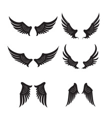 Silhouette pair of wings icon Angel wing decorative fly emblem and eagle stencil symbols