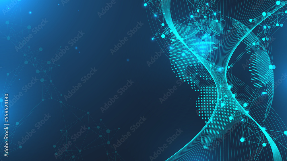 Poster global communication network concept. social network communication in the global business. big data 