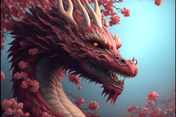 Chinese dragon fantasy background, Asian and Eastern mythological creature,  Illustration for Chinese New Year, Generative AI.