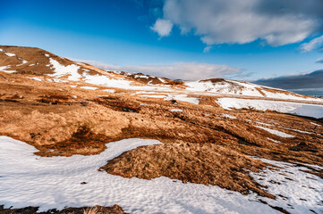 Reykjadalur hot spring thermal river in southwest winter Iceland