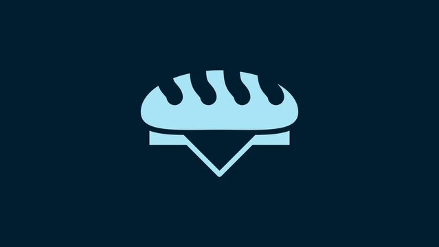 White Bread loaf icon isolated on blue background. 4K Video motion graphic animation