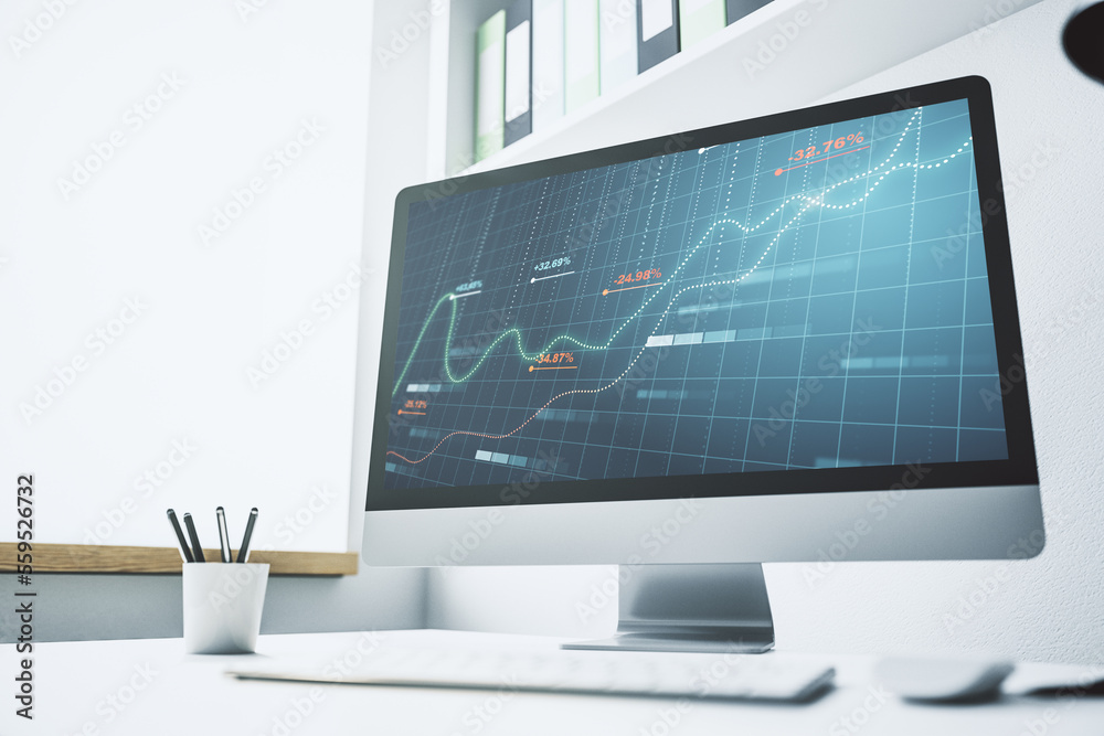 Aufkleber modern computer monitor with abstract creative statistics data hologram, statistics and analytics co