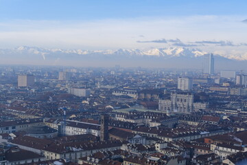 Turin, Italy - December 23rd 2022: An aerial view of Turin from the 