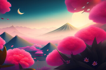 Japanese landscape drawings in Ukiyo style