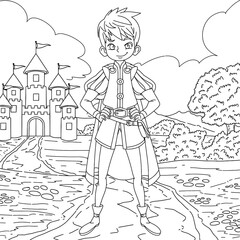Children coloring book prince with royal views