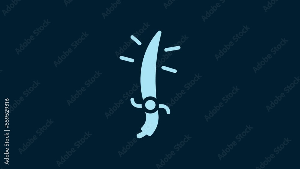 Sticker White Arabian saber icon isolated on blue background. 4K Video motion graphic animation