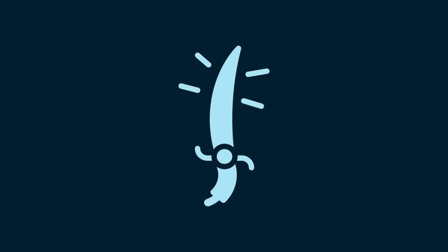 White Arabian saber icon isolated on blue background. 4K Video motion graphic animation