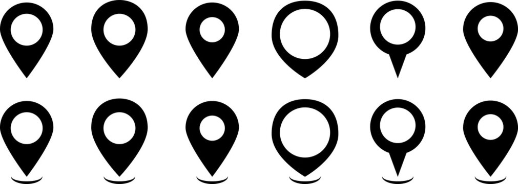 Location symbols set on transparent background. Mapping icon. GPS cartography position. Map search, route, navigator . PNG image