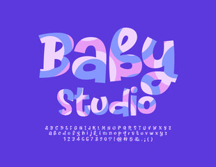 Vector stylish emblem Baby Studio.  Modern handwritten Font. Creative Alphabet Letters, Numbers and Symbols