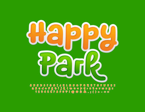 Vector creative banner Happy Park. Playful Alphabet Letters and Numbers set. Bright handwritten Font.