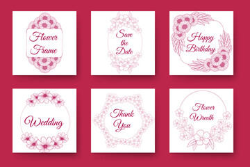 Fototapeta na wymiar flowers and floral wreath wedding invitation frame design with elegant viva magenta backgrounds