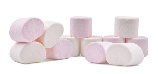 Heap of marshmallows isolated on white background.