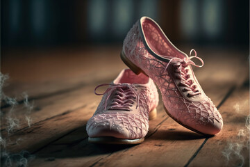 ballerina pink shoes on the wooden floor