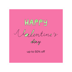 .Square template for Valentine's Day holidays.Social media post.Sales promotion on Valentine's Day.Vector illustration for greeting card, mobile apps, banner design and web ads