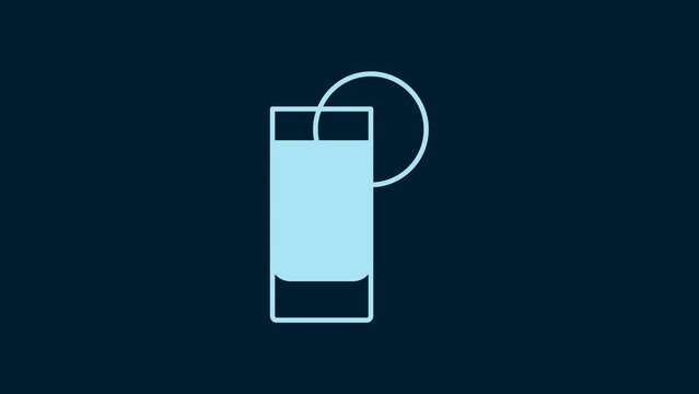 White Tequila glass with lemon icon isolated on blue background. Mexican alcohol drink. 4K Video motion graphic animation