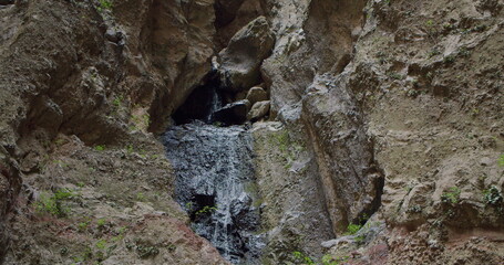 Waterfall in the end of route in Barranco del Infierno. Adeje, Tenerife, Canary Islands.