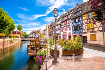 Town of Colmar colorful architecture and canal view - obrazy, fototapety, plakaty