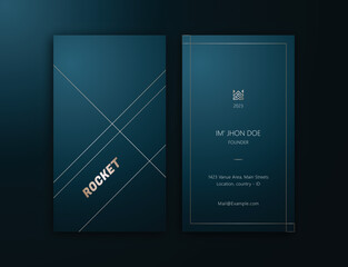 Fototapeta premium Simple Elegant Vertical busines Card Ediable Template, Luxury Gold on Dark Blue Background