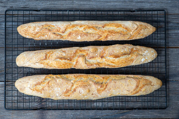 freshly baked french breads, homemade baguettes