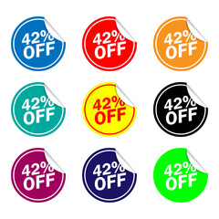 42 percent offer set of colorful sale stickers