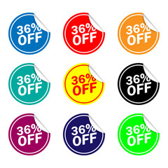 36 percent offer set of colorful sale stickers