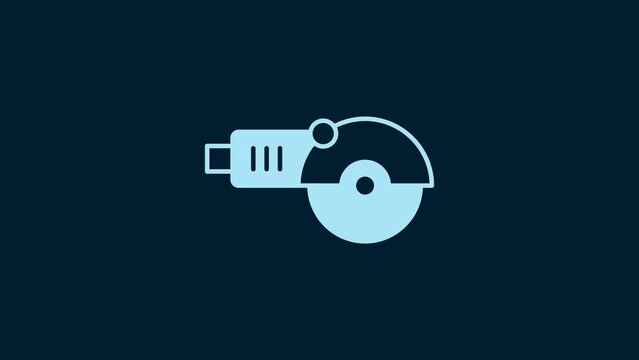 White Angle grinder icon isolated on blue background. 4K Video motion graphic animation