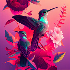 Obraz premium Hummingbird vaporwave art ai art
