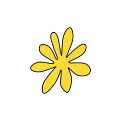 Fototapeta premium Retro Groovy Flower Element, Daisy flat icon in doodle style. Cute Hand Drawn Hippy Flower inspirited by 70s years. Vintage vector illustration isolated on white background. Floral for poster, print.